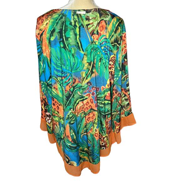 Alfredo Pauly Bright Slinky Floral Leopard Tunic Top Size 50 German Plus 2x 3x - Picture 5 of 9
